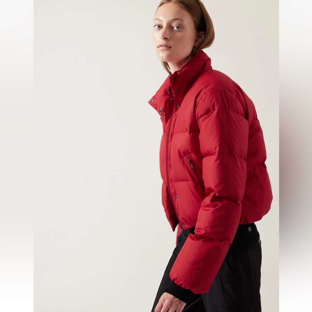 $200 New Athleta Red Summit Down Full zip / Snap Jacket - Candy Red - Womens XL - Picture 3 of 14